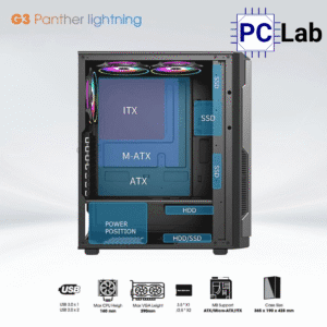 Vỏ case PC máy tính CoolerPlus G3 Panther Lightning (ATX, Mid Tower, Đen nhám)