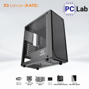 Vỏ case PC máy tính CoolerPlus X3 Lancer (E-ATX, Full Tower, Đen)