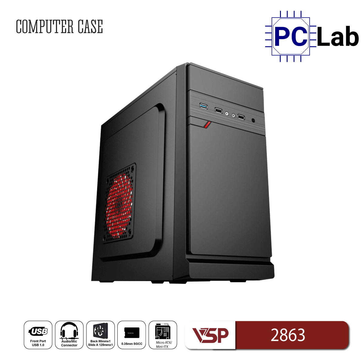 Vỏ case PC máy tính VSP 2863 (M-ATX, Mid Tower, Đen)