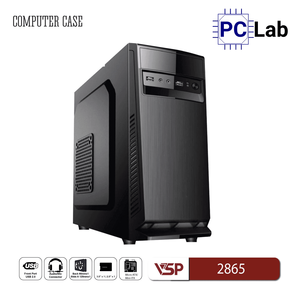 Vỏ case PC máy tính VSP 2865 (M-ATX, Mid Tower, Đen)