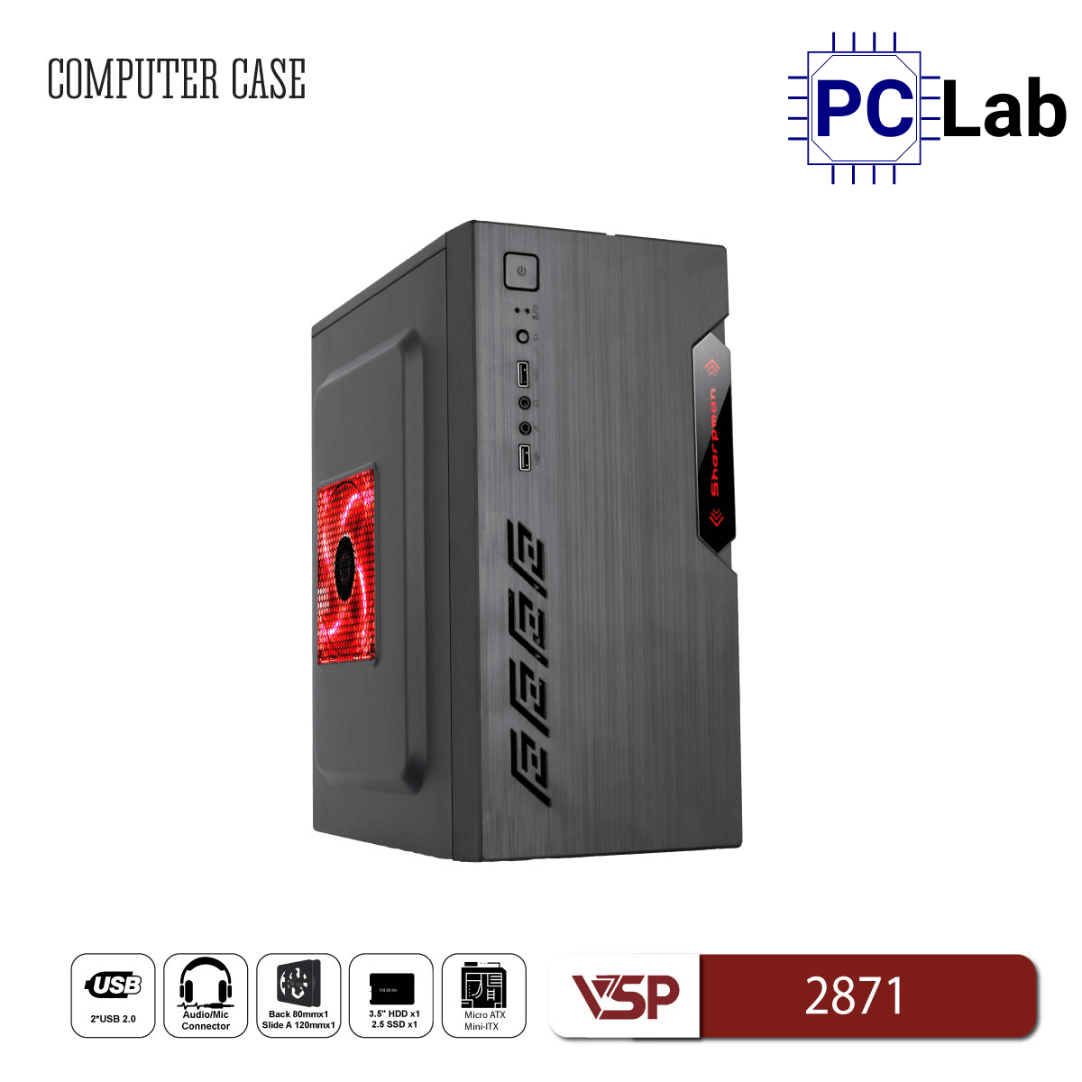 Vỏ case PC máy tính VSP 2871 (M-ATX, Mid Tower, Đen)