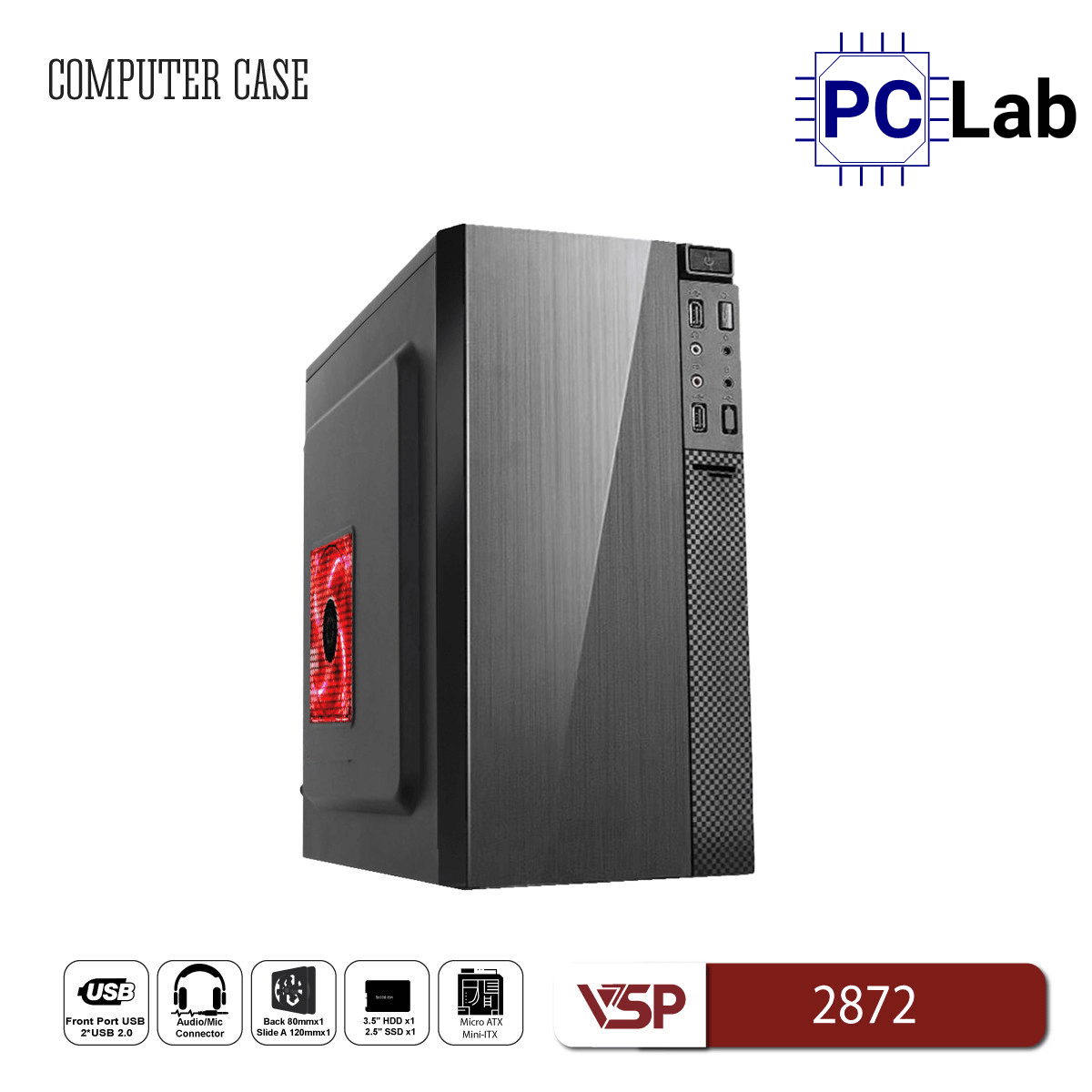 Vỏ case PC máy tính VSP 2872 (M-ATX, Mid Tower, Đen)