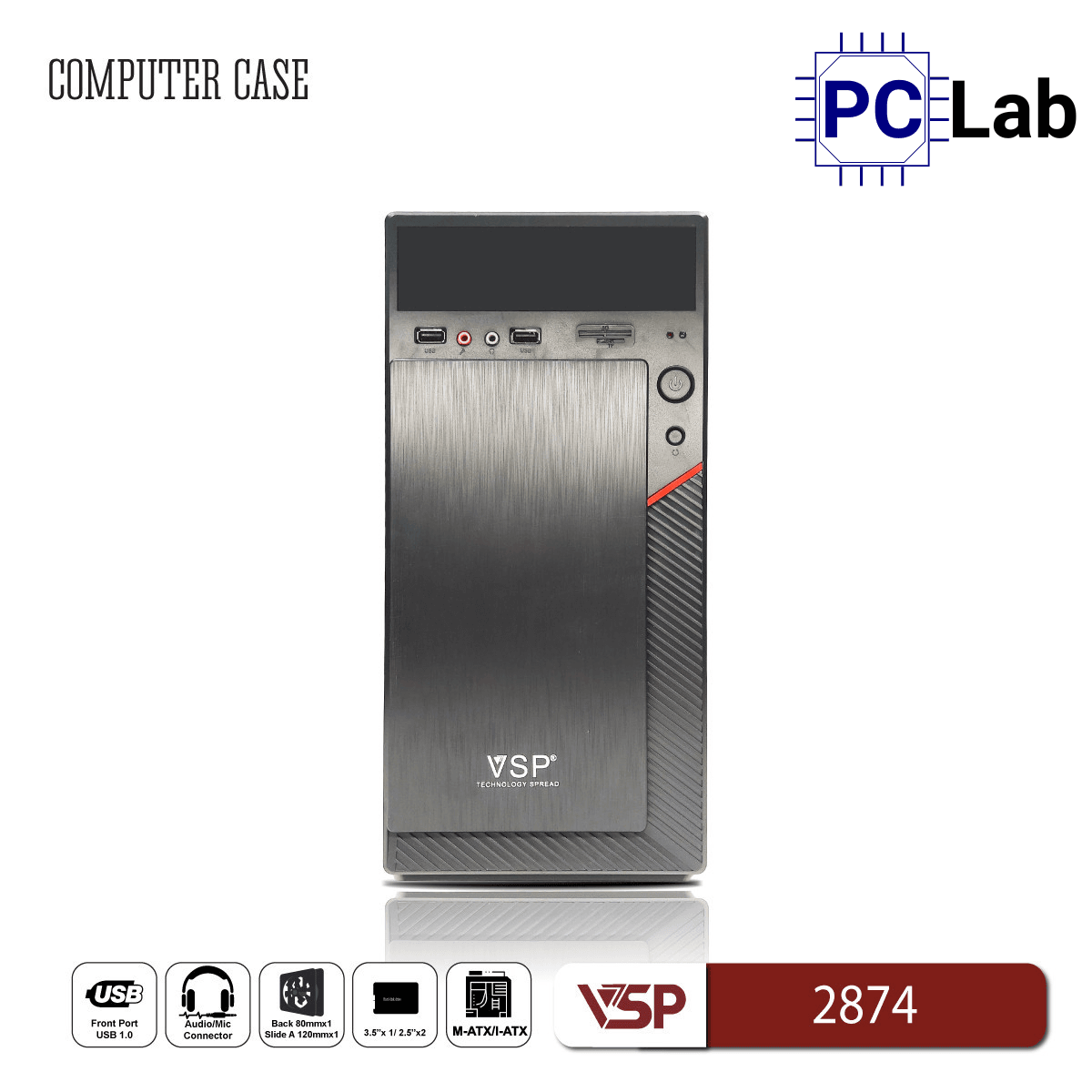 Vỏ case PC máy tính VSP 2874 (M-ATX, Mid Tower, Đen)
