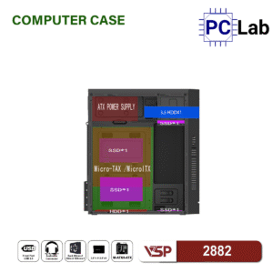 Vỏ case PC máy tính VSP 2882 (M-ATX, Mid Tower, Đen)