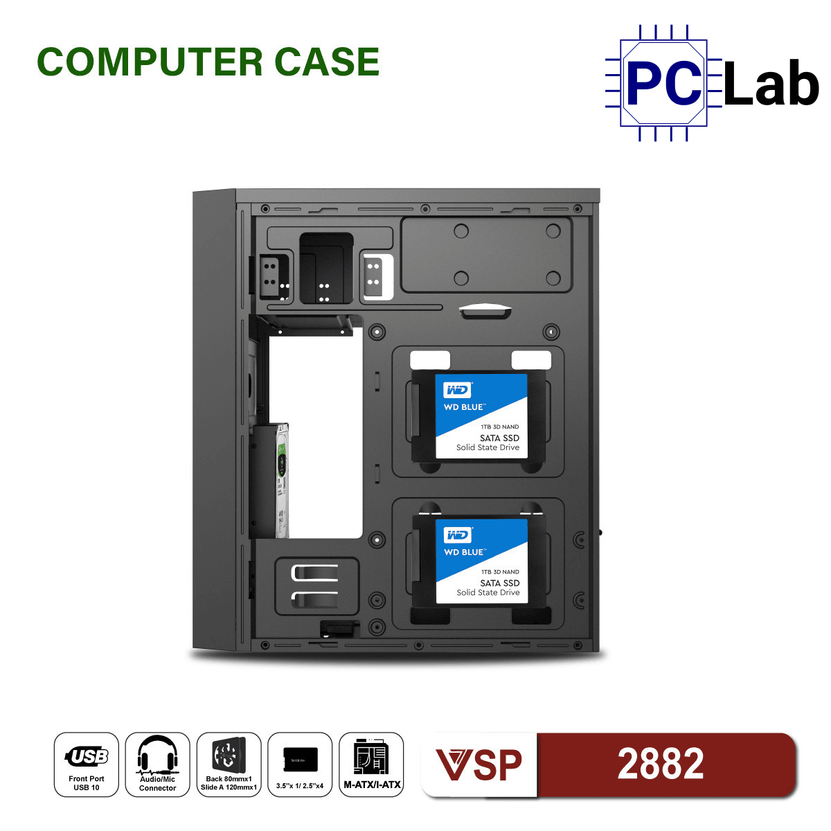 Vỏ case PC máy tính VSP 2882 (M-ATX, Mid Tower, Đen)