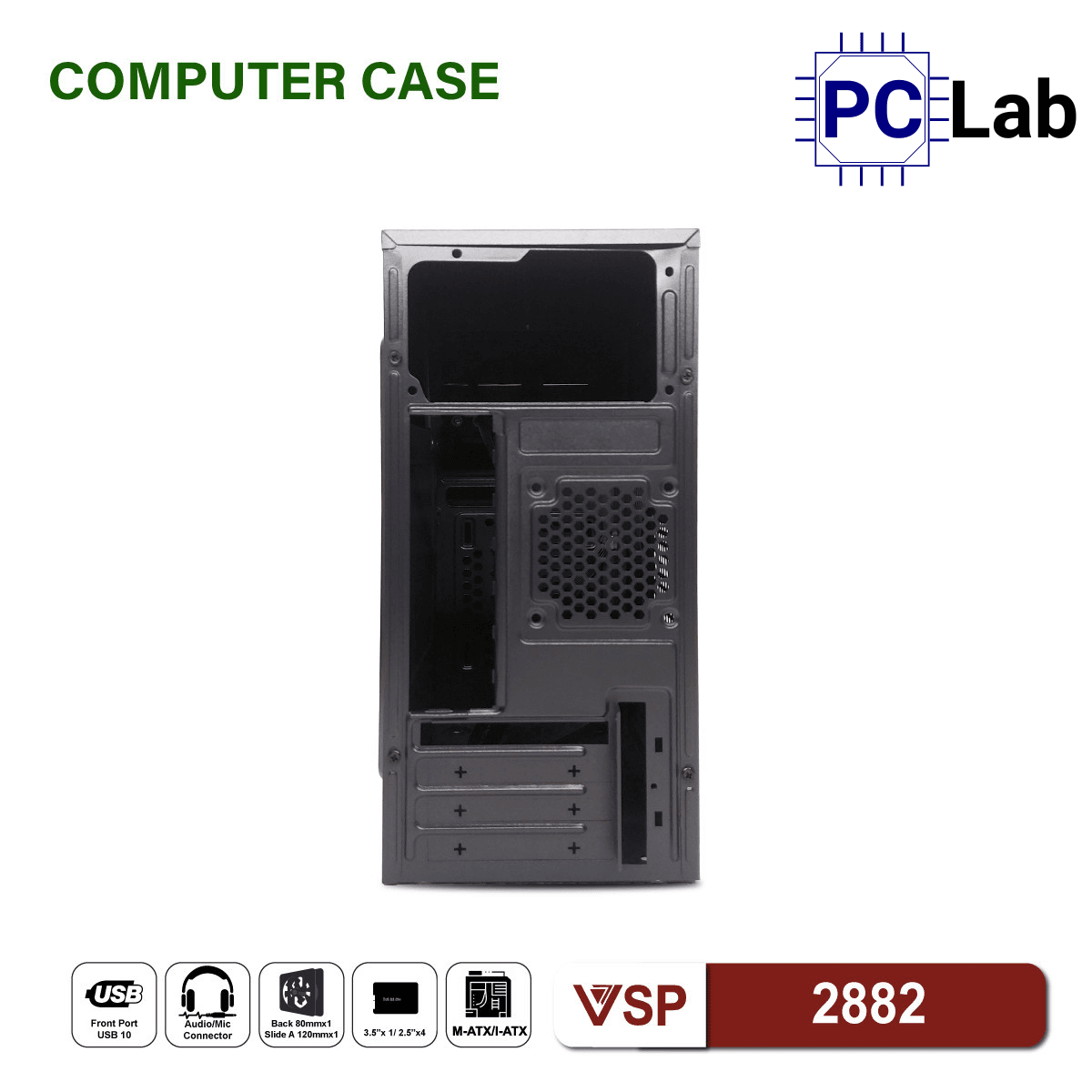 Vỏ case PC máy tính VSP 2882 (M-ATX, Mid Tower, Đen)