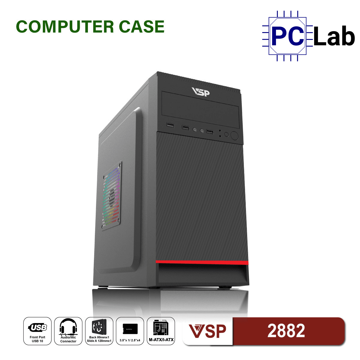 Vỏ case PC máy tính VSP 2882 (M-ATX, Mid Tower, Đen)