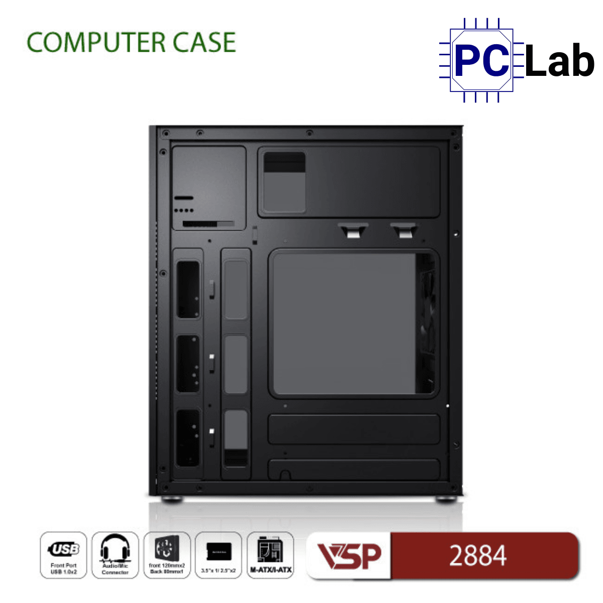 Vỏ case PC máy tính VSP 2884 (M-ATX, Mid Tower, Đen)
