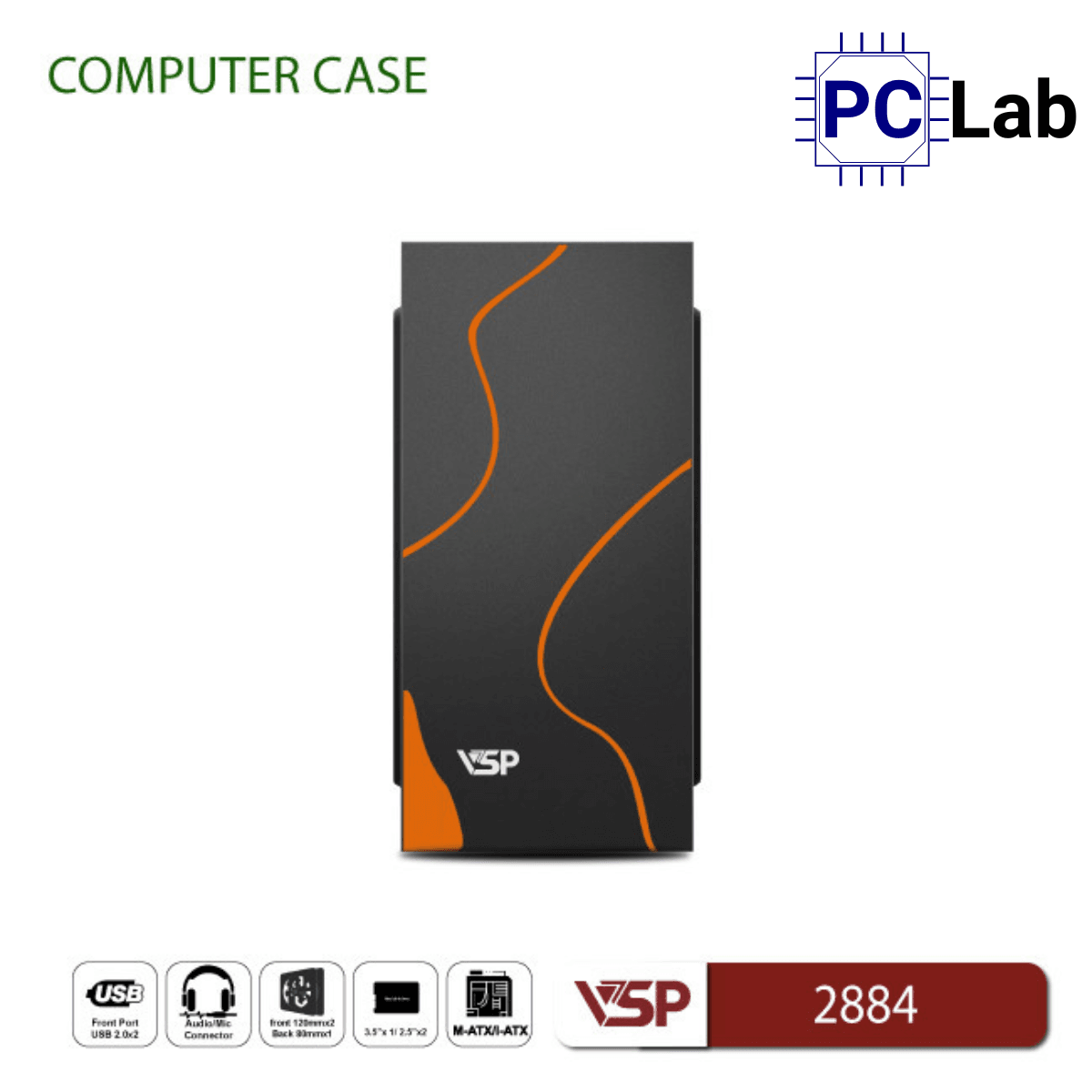 Vỏ case PC máy tính VSP 2884 (M-ATX, Mid Tower, Đen)