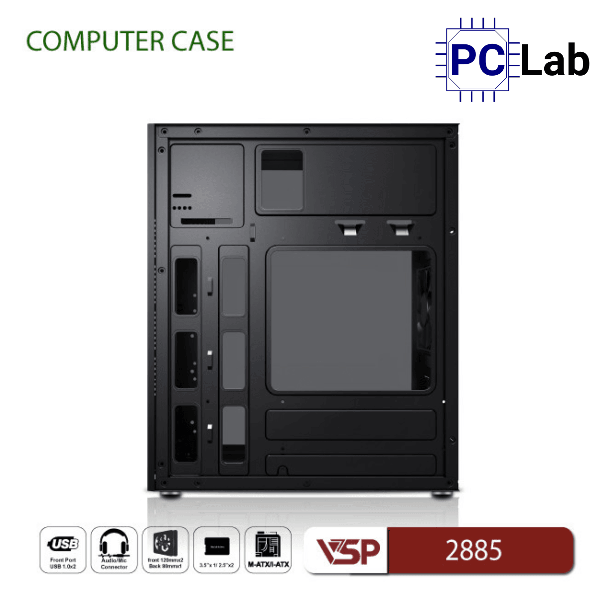 Vỏ case PC máy tính VSP 2885 (M-ATX, Mid Tower, Đen)