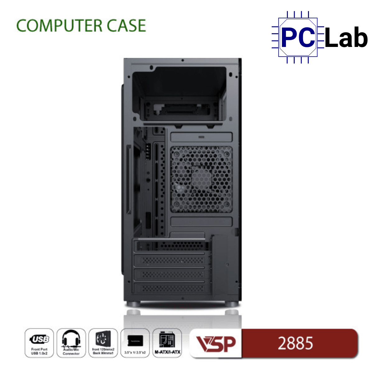 Vỏ case PC máy tính VSP 2885 (M-ATX, Mid Tower, Đen)