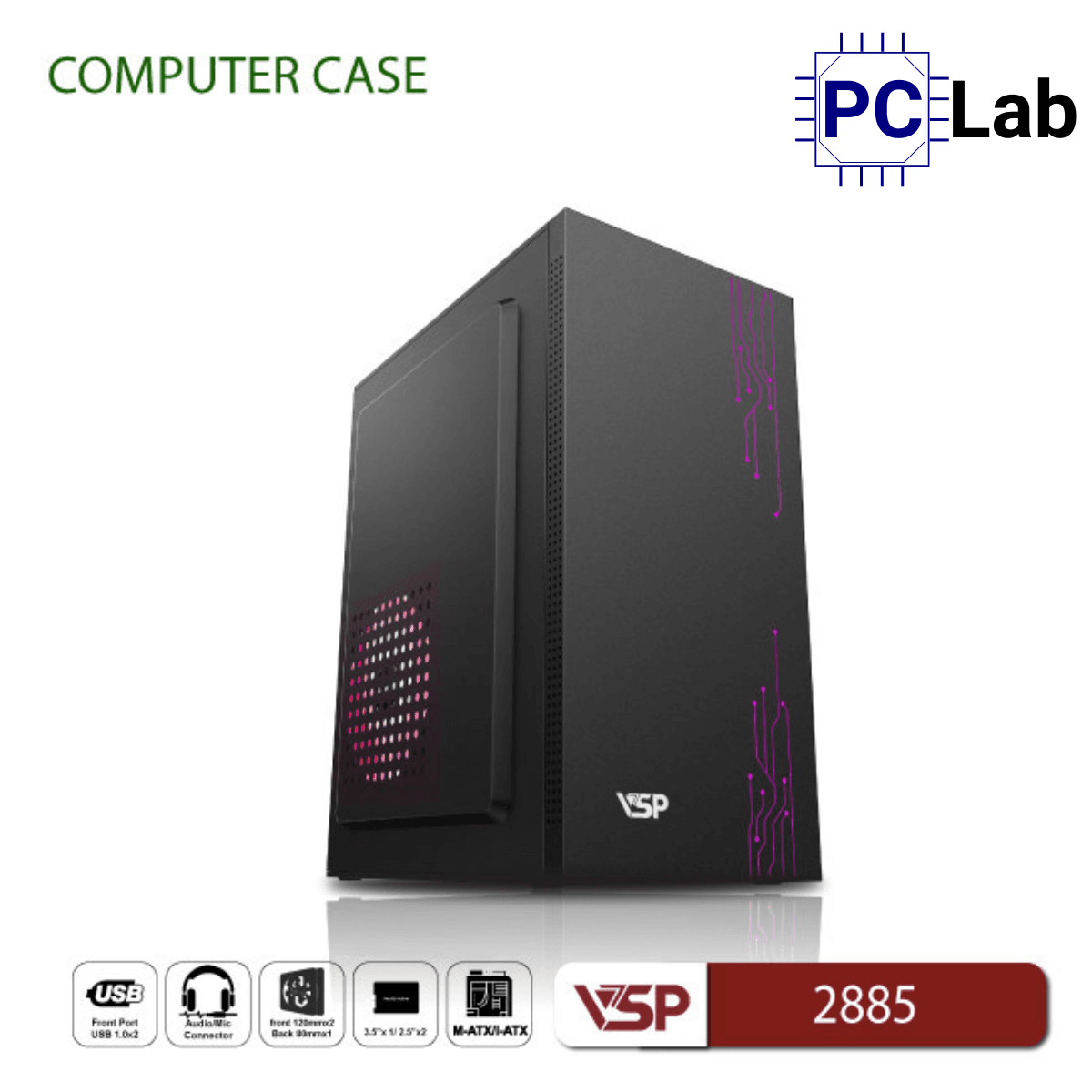 Vỏ case PC máy tính VSP 2885 (M-ATX, Mid Tower, Đen)