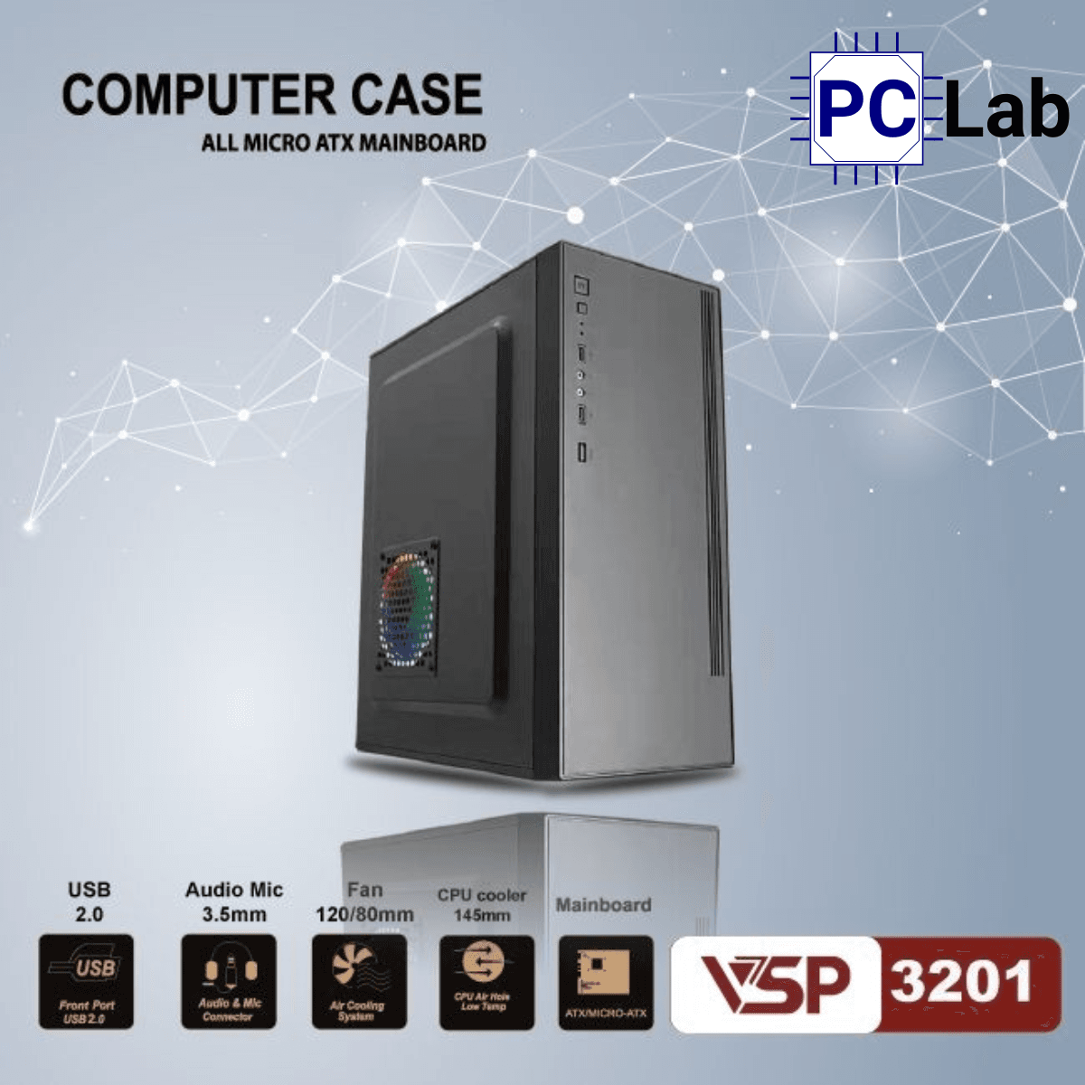 Vỏ case PC máy tính VSP 3201 (ATX, Mid Tower, Đen)