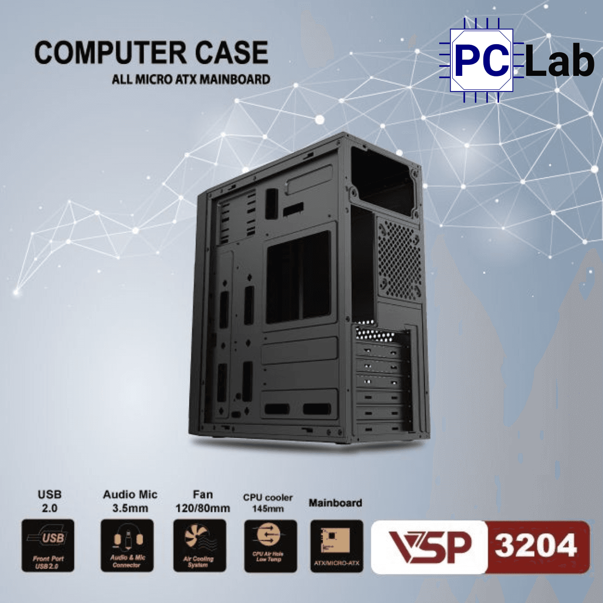 Vỏ case PC máy tính VSP 3204 (ATX, Mid Tower, Đen)