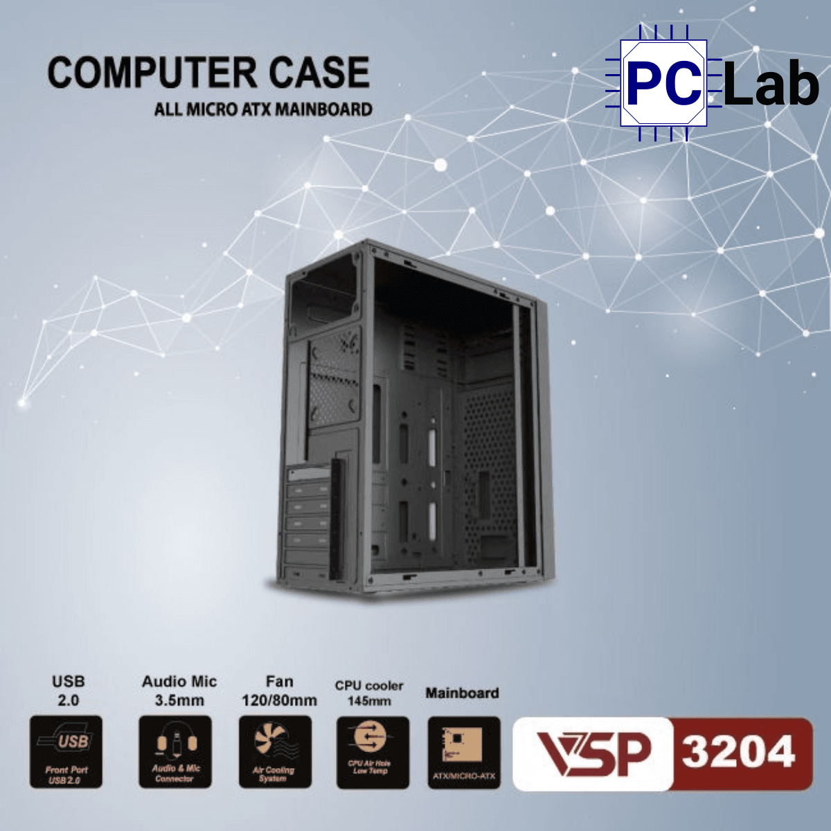 Vỏ case PC máy tính VSP 3204 (ATX, Mid Tower, Đen)