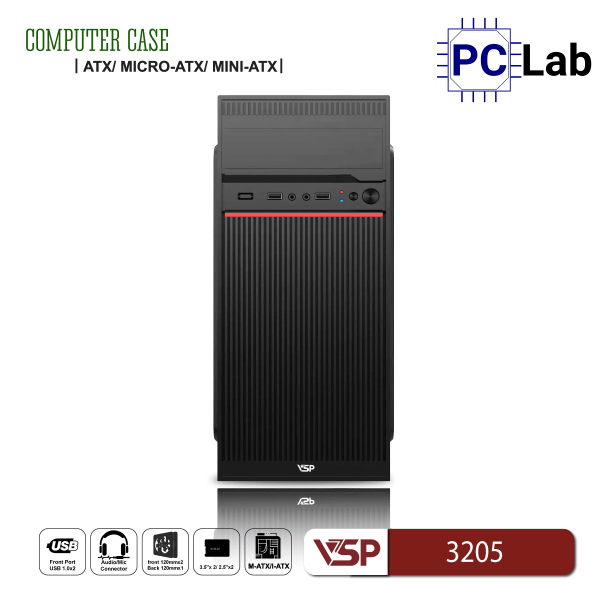Vỏ case PC máy tính VSP 3205 (ATX, Mid Tower, Đen)