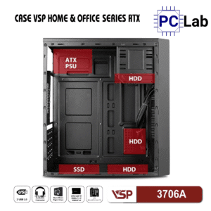Vỏ case PC máy tính VSP 3706A (ATX, Mid Tower, Đen)