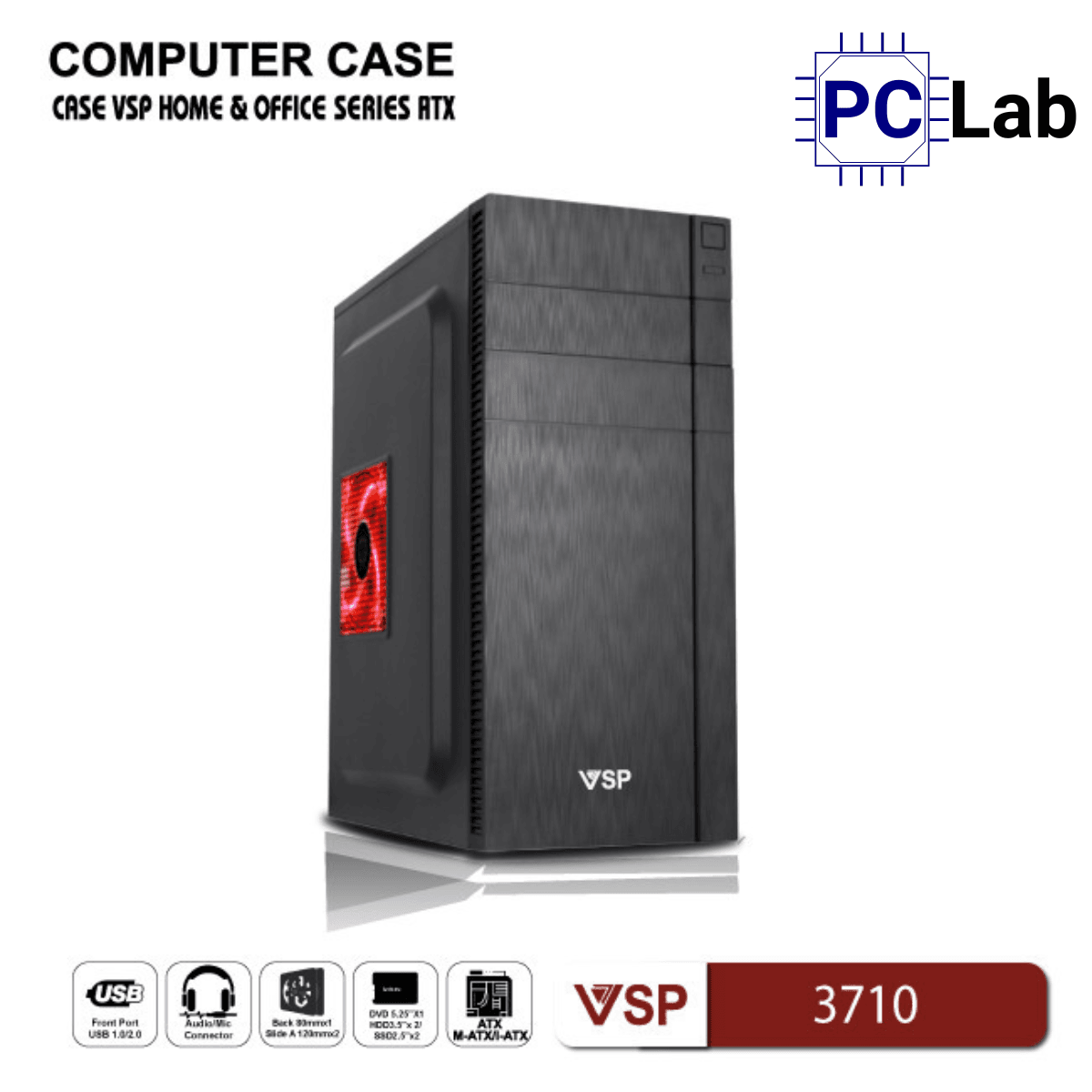 Vỏ case PC máy tính VSP 3710 (ATX, Mid Tower, Đen)