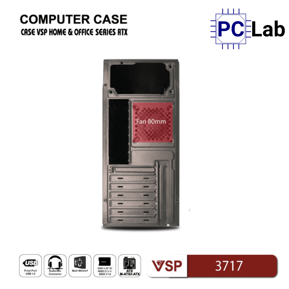 Vỏ case PC máy tính VSP 3717 (ATX, Mid Tower, Đen)