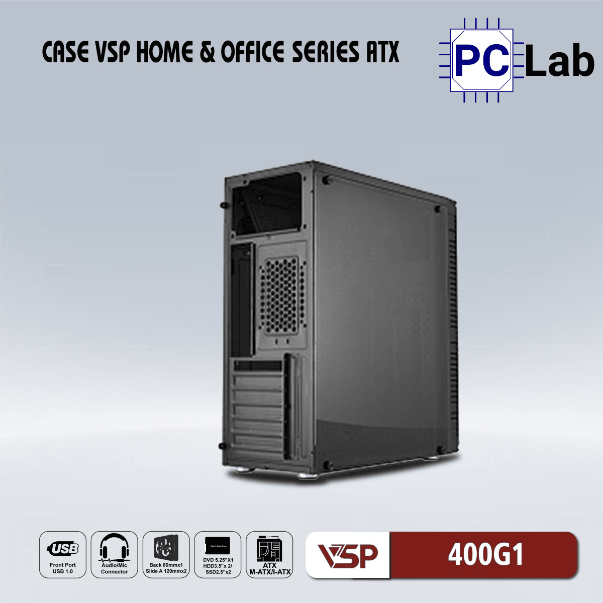 Vỏ case PC máy tính VSP 400G2 (ATX, Mid Tower, Đen)