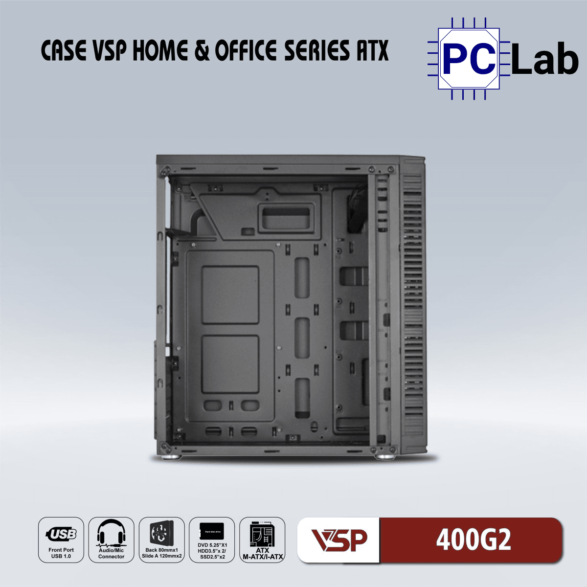 Vỏ case PC máy tính VSP 400G2 (ATX, Mid Tower, Đen)