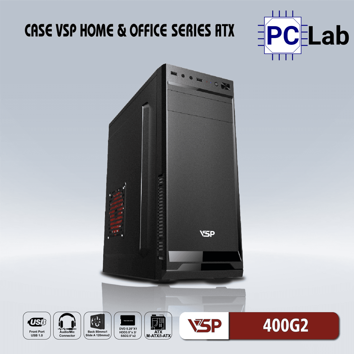 Vỏ case PC máy tính VSP 400G2 (ATX, Mid Tower, Đen)