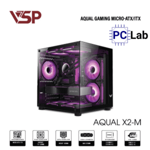 Vỏ case PC máy tính VSP Aqual X2-M (M-ATX, Mid Tower, Trắng/Đen/Hồng)