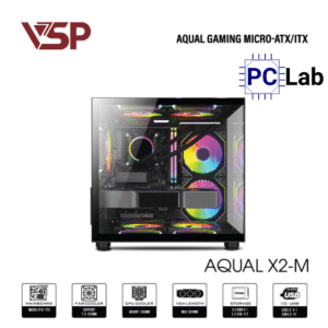Vỏ case PC máy tính VSP Aqual X2-M (M-ATX, Mid Tower, Trắng/Đen/Hồng)