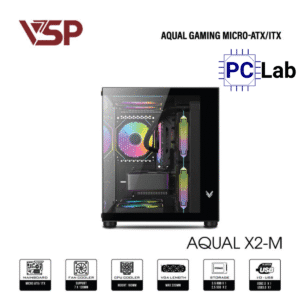 Vỏ case PC máy tính VSP Aqual X2-M (M-ATX, Mid Tower, Trắng/Đen/Hồng)