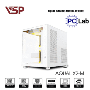 Vỏ case PC máy tính VSP Aqual X2-M (M-ATX, Mid Tower, Trắng/Đen/Hồng)