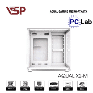 Vỏ case PC máy tính VSP Aqual X2-M (M-ATX, Mid Tower, Trắng/Đen/Hồng)