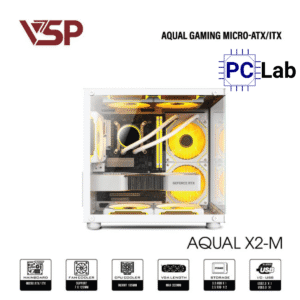 Vỏ case PC máy tính VSP Aqual X2-M (M-ATX, Mid Tower, Trắng/Đen/Hồng)
