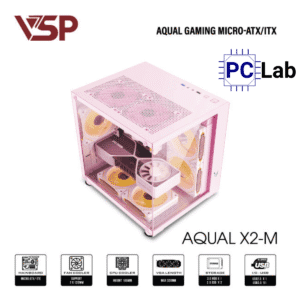 Vỏ case PC máy tính VSP Aqual X2-M (M-ATX, Mid Tower, Trắng/Đen/Hồng)