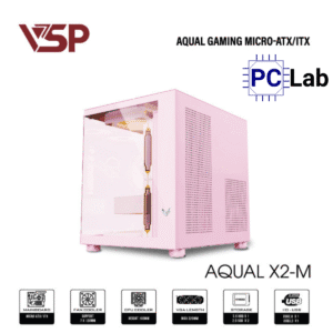 Vỏ case PC máy tính VSP Aqual X2-M (M-ATX, Mid Tower, Trắng/Đen/Hồng)