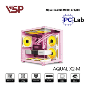 Vỏ case PC máy tính VSP Aqual X2-M (M-ATX, Mid Tower, Trắng/Đen/Hồng)