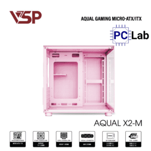 Vỏ case PC máy tính VSP Aqual X2-M (M-ATX, Mid Tower, Trắng/Đen/Hồng)