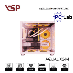 Vỏ case PC máy tính VSP Aqual X2-M (M-ATX, Mid Tower, Trắng/Đen/Hồng)