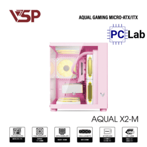 Vỏ case PC máy tính VSP Aqual X2-M (M-ATX, Mid Tower, Trắng/Đen/Hồng)