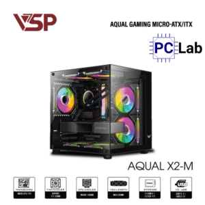 Vỏ case PC máy tính VSP Aqual X2-M (M-ATX, Mid Tower, Trắng/Đen/Hồng)