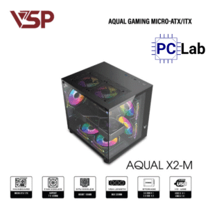 Vỏ case PC máy tính VSP Aqual X2-M (M-ATX, Mid Tower, Trắng/Đen/Hồng)