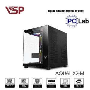 Vỏ case PC máy tính VSP Aqual X2-M (M-ATX, Mid Tower, Trắng/Đen/Hồng)