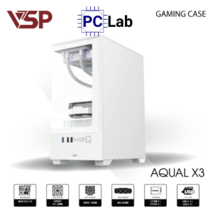 Vỏ case PC máy tính VSP Aqual X3 (M-ATX, Mid Tower, Trắng/Đen/Hồng)