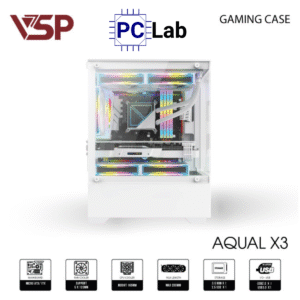 Vỏ case PC máy tính VSP Aqual X3 (M-ATX, Mid Tower, Trắng/Đen/Hồng)