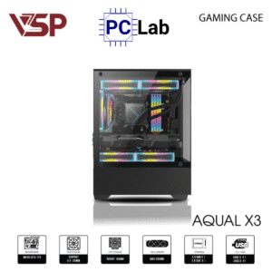 Vỏ case PC máy tính VSP Aqual X3 (M-ATX, Mid Tower, Trắng/Đen/Hồng)