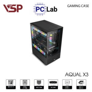Vỏ case PC máy tính VSP Aqual X3 (M-ATX, Mid Tower, Trắng/Đen/Hồng)