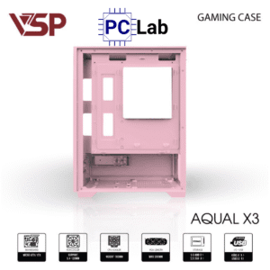 Vỏ case PC máy tính VSP Aqual X3 (M-ATX, Mid Tower, Trắng/Đen/Hồng)