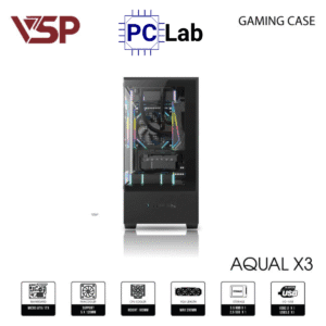 Vỏ case PC máy tính VSP Aqual X3 (M-ATX, Mid Tower, Trắng/Đen/Hồng)