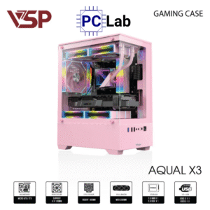Vỏ case PC máy tính VSP Aqual X3 (M-ATX, Mid Tower, Trắng/Đen/Hồng)