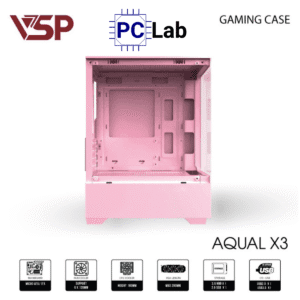 Vỏ case PC máy tính VSP Aqual X3 (M-ATX, Mid Tower, Trắng/Đen/Hồng)