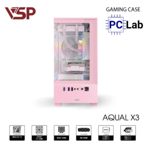 Vỏ case PC máy tính VSP Aqual X3 (M-ATX, Mid Tower, Trắng/Đen/Hồng)